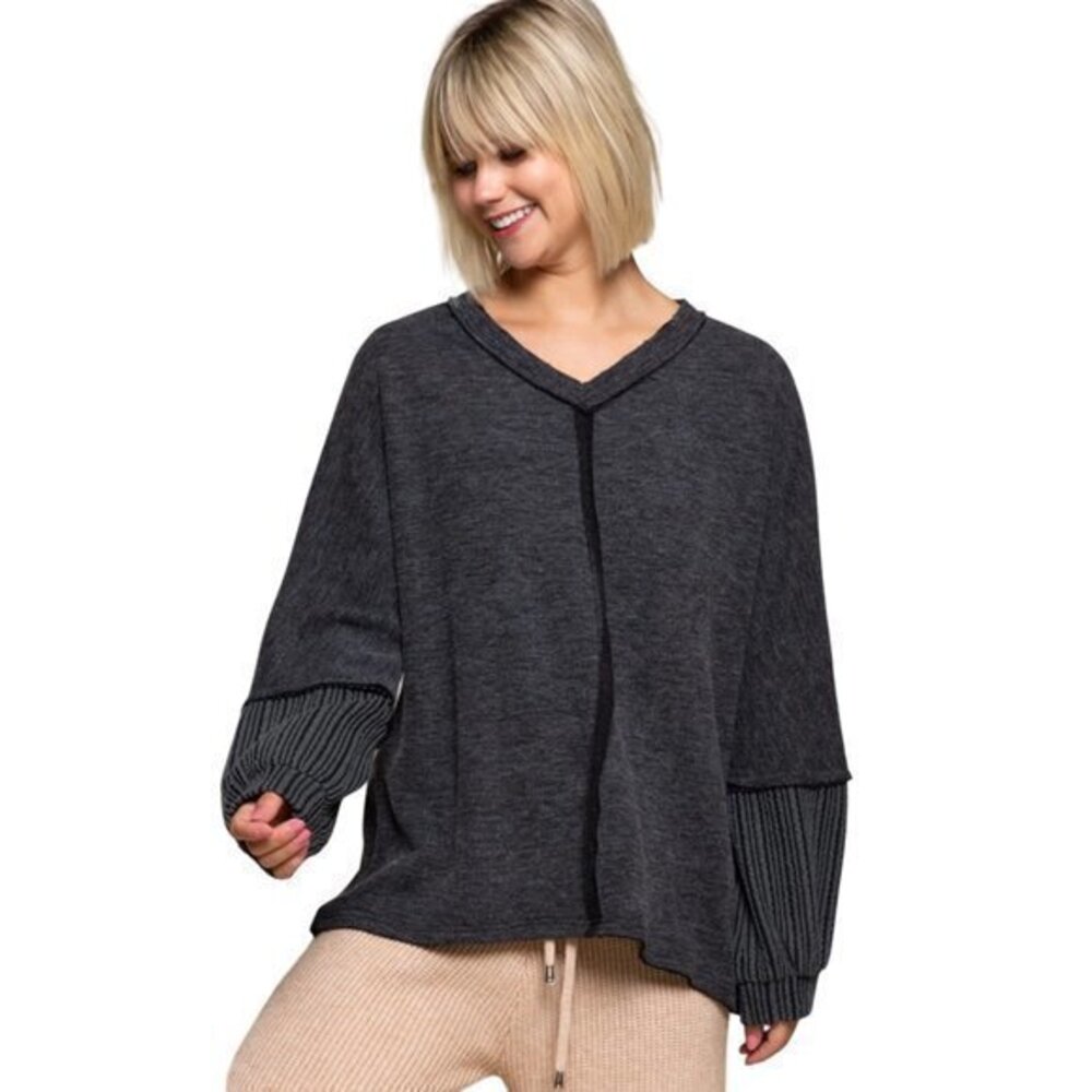 POL Black Charcoal Textured Ribbed Knit Sweater Small NWT